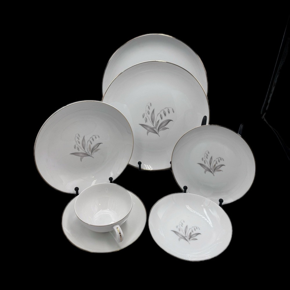 Kaysons Golden Rhapsody 7pc Setting Fine China White Gold Trim Japan CHIP CUP